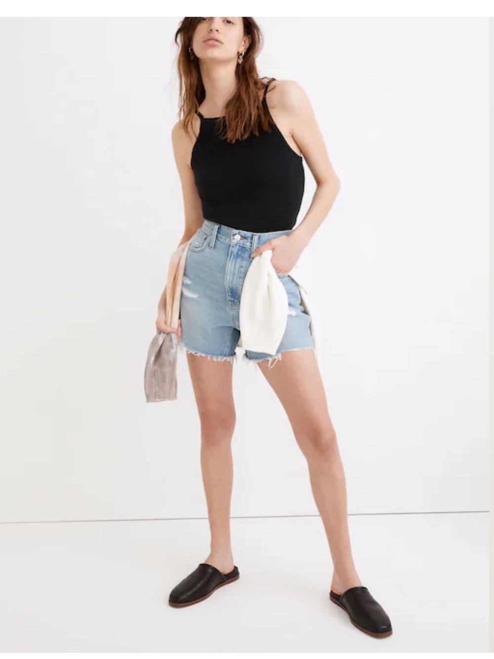 Madewell Mom Jean Light Wash Distressed Denim Cutoff Shorts